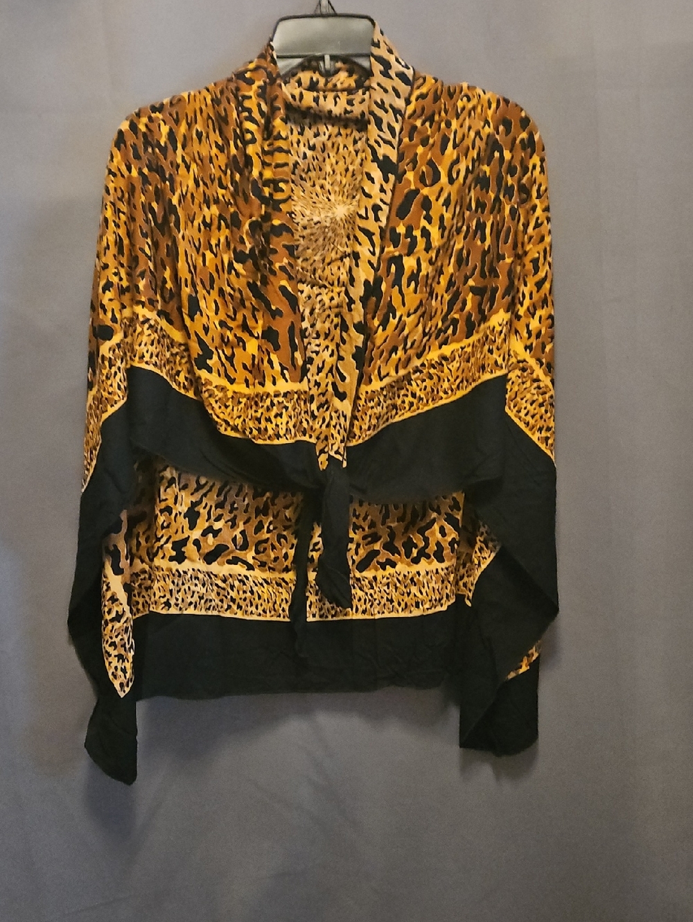Dottie Leopard Print Draped Scarf Jacket Sz Avg Black Border 36LX42W